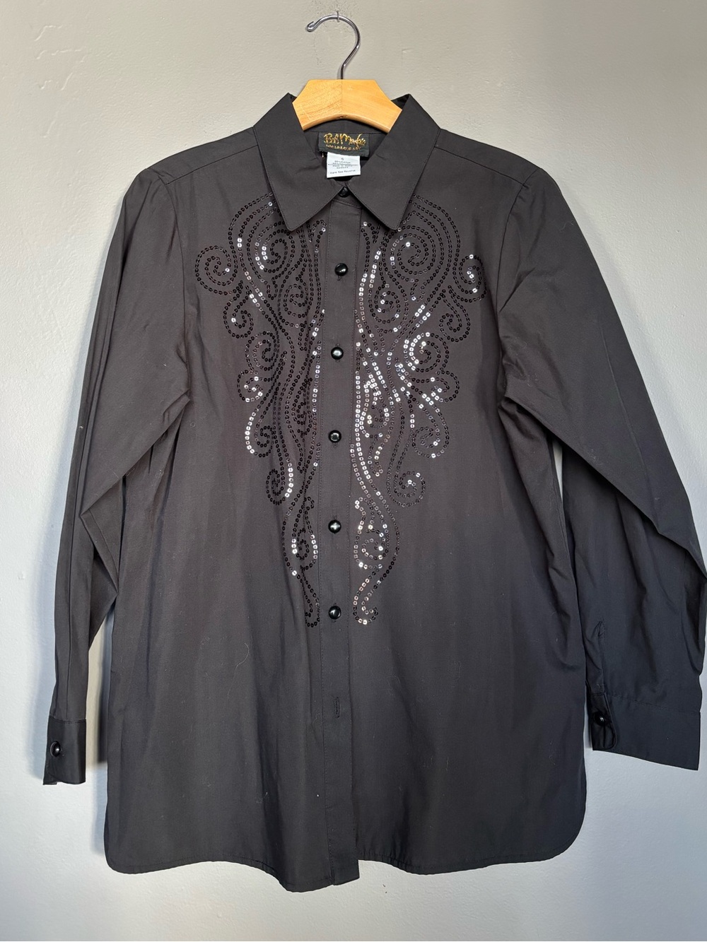 Bob Mackie Black Embellished Long-Sleeve Shirt - Dressy Men’s Button-Up